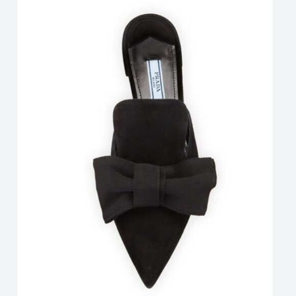 Prada Suede Grosgrain Bow Mules Flats - Picture 2 of 10